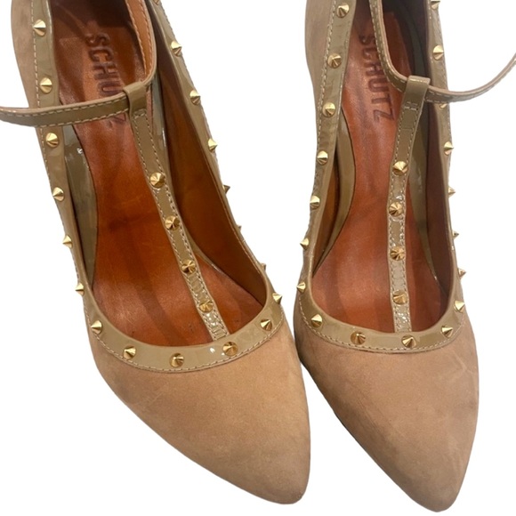 SCHUTZ Tan Heels with Gold Studs - Picture 5 of 10